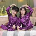 Toddler Girls Pyjamas Kids Satin Pajamas Button Silk Pajama Sets Teenager Boy Sleepwear Teens Pajamas Summer Clothes for 3 -14T.