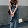 New Ripped Harlem Jeans Women's High Street Tide Loose Cool Straight High Waist Wide LeghiphopHip Hop.