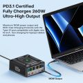 260W USB C GaN Charger Wireless Charger PD3.1 QC3.0 Fast Charger PPS 5-Port Fast Charging for MacBook Pro iPhone Samsung Laptop. 