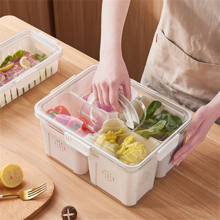 Refrigerator Storage Box Fridge Fresh Vegetable Fruit Boxes Drain Basket  Storage Containers With Lid Kitchen Tools Organizer