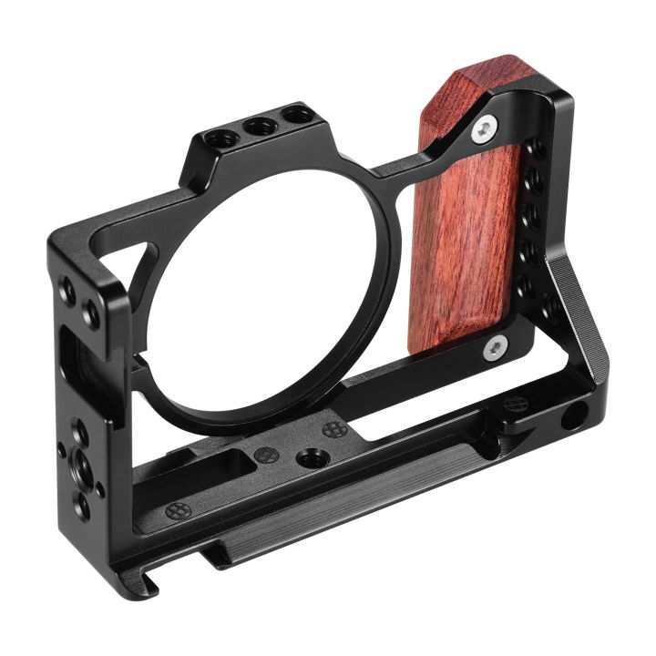 Camera%20Cage%20Compatible%20with%20Sony%20ZV1%20Camera%20with%20Wooden%20Handle%20Grip%20Cold%20Shoe%20for%20Mounting%20Microphone%20LED%20Light%20-%20Image%205