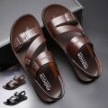 Fashion Comfortable Men's Sandals Solid Color Open Toe Mens Leather Sandals 2023 New Slippers Beach for Male Leather Footwear. 