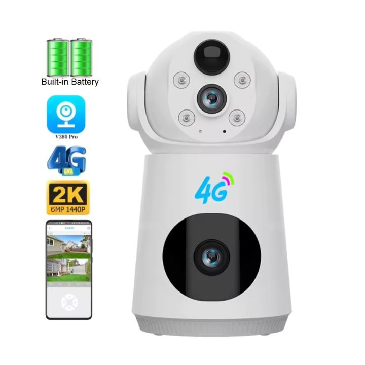 4G Sim V380 6MP HD Wireless CCTV Battery Powered Dual Lance IP Camera ...