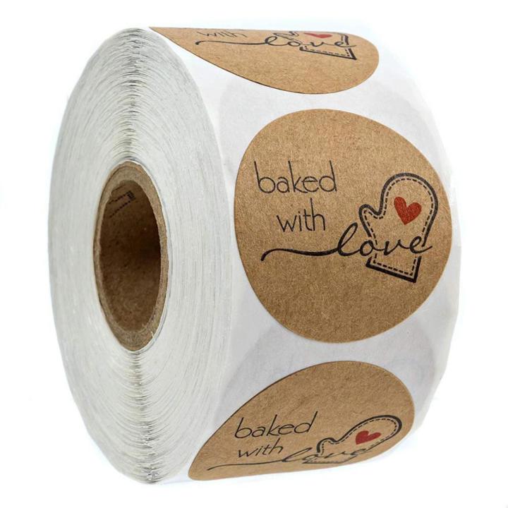 Round Natural Kraft Sticker Seal Labes roll Hand Made with Love Sticker Paper Scrapbooking Stationery Sticker