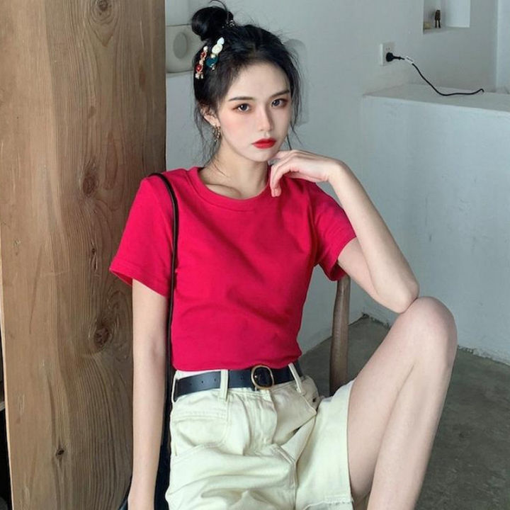 Girl%20Candy%20Color%20T%20Shirt%20Girls%20Short%20Slimming%20Top%202024%20Korean%20Style%20Sweet%20Fresh%20All-Matching%20Bottoming%20Shirt%20for%20Women%20-%20Image%208