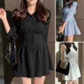 ZANZEA Korean Style Women 3/4 Sleeve Plain Casual Fashion Pleated Tunic Mini Shirt Dress. 