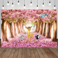 Bambi Backdrop for 1st Birthday Party Pink Flowers Bambi and Butterfly Baby Shower Background for Girl Vinyl Spring Forest Bambi. 