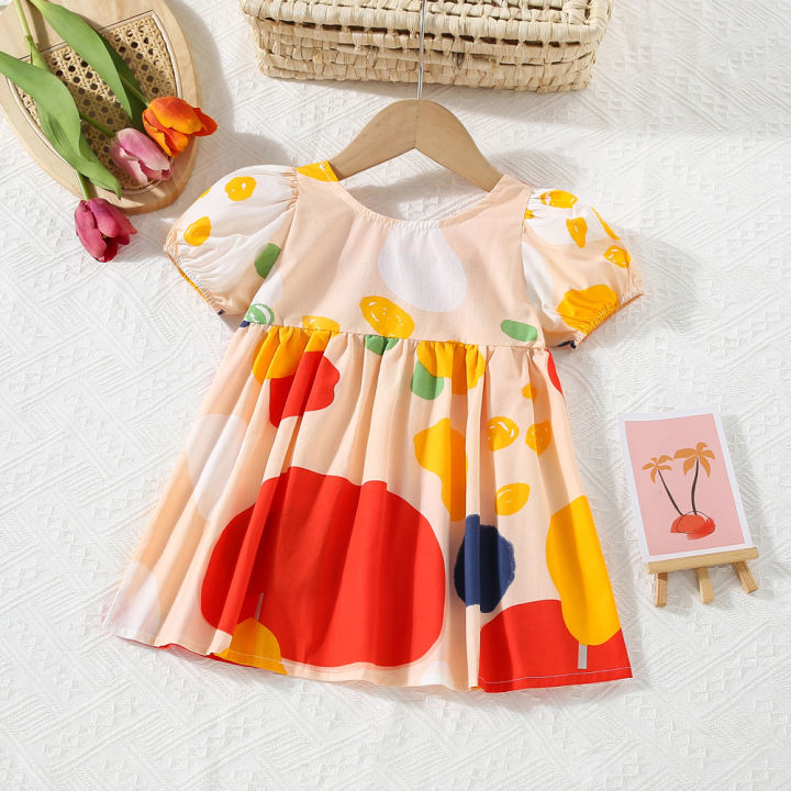 Summer%20new%20Baby%20Girls%20Dress%20Bow%20Puffy%20Sleeve%20Flower%20Hand-painted%20Wind%20Sweet%20Princess%20Dress%20Birthday%20Party%20Dress%20(0-3%20years)%20-%20Image%204