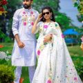Stylish & Fashionable New Matching Best Couple Dress for Men & Women (Saree & Panjabi Combo Set). 