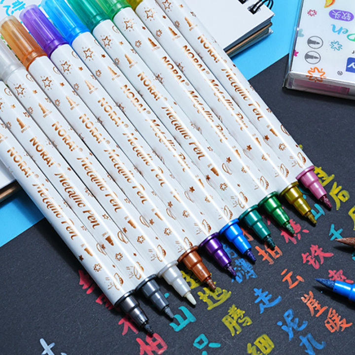 10pcs%20Metal%20Glitter%20Markers%20Dual%20Brush%20and%20Fine%20Tip%20Pen%20For%20DIY%20Album%20Scrapbooking%20Craft%20Supplies%20Ceramic%20Stone%20Birthday%20Gift%20-%20Image%202