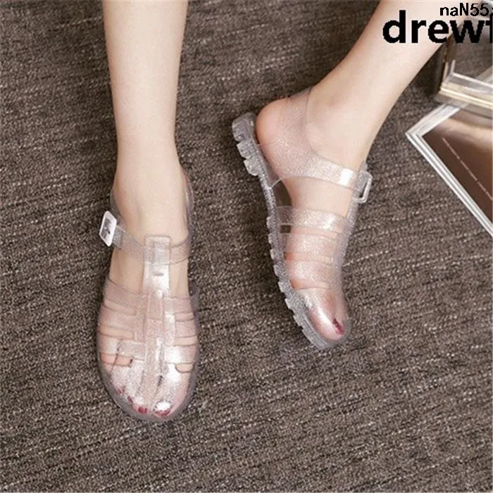 Closed%20Toe%20Sandals%20Transparent%20Crystal%20Shoes%20Shoes%20Ma%20Pingluo%20Rain%20Boots%20%EF%B8%B8%20Plastic%20Heel%20Gel%20Shoes%20Cool%20Sling%20Flat%20Top%20Summer%20Women's%20Plastic%20~%20-%20Image%202
