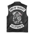 Sons of Anarchy Classical Motorcycle Biker Leather Vest Men Genuine Cowhide Leather Sleeveless Jackets Motor Vests Asian Size. 