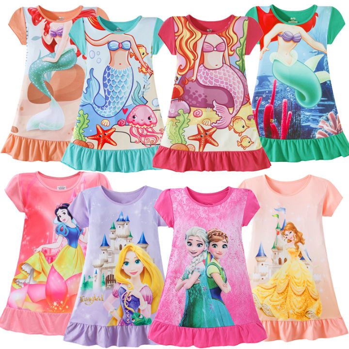 Fish Costume Day Dress Beauty Minnie Dress Raw 2024 Snow White Princess Dress Girls Children Clothes Belle Anna Elsa Rapunzel