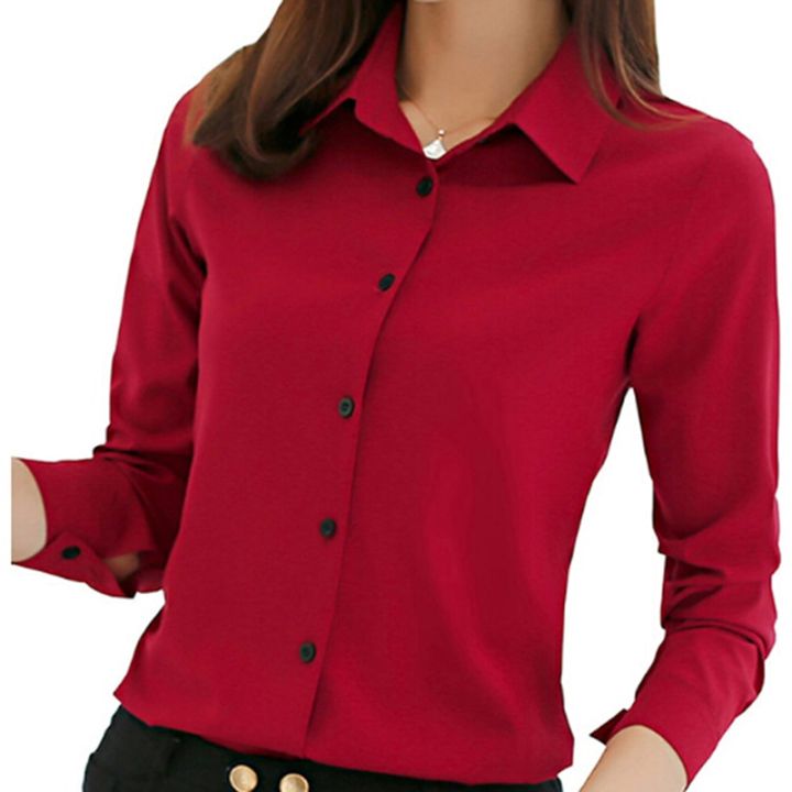 Women Blouse Office Shirt Lapel Long Sleeve Work Wear Korean Slim Formal Tops Single Breasted Elegant Shirt Female Clothing