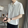 Ribbon Half ZipperTMen's Lapel Ice Silk Short SleevePOLOShirt Summer Korean Slim Fit Men's Wear Half SleeveTT-shirt. 