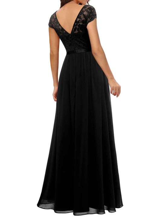 Women%20Lace%20Patchwork%20Maxi%20Long%20Evening%20Dress%20Solid%20Color%20Backless%20V%20Neck%20High%20Waist%20Dress%20Wedding%20Party%20Dress%20-%20Image%202
