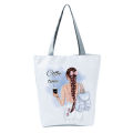 Women Tote Bag Solid Structure Foldable People Print Lady Shoulder Pouch.
