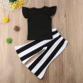 New Fashion Toddler Girls Kids Tops Letter Print T Shirt Bell Bottom Black White Pants Trousers Outfits Set Clothes. 