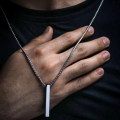 Rectangle Bar Pendant Necklace Chain for Men Pendant Necklace Classic Stainless Steel Cuban Chain Necklace For Men Jewelry Gift.