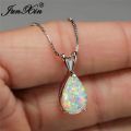 【3C VictoryEagle】Blue Green Fire Opal Necklace Drop Pendant Necklaces Women White Gold Wedding Jewelry. 