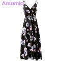 Amamia Party Dress Deep V Neck Floral Print Waist Tight Slit Hem Dress. 