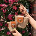 Mini Weave Straw Bag Bucket Bag for Women's Travel Vacation Beach Shoulder Bag Small Crossbody Bag Cute Sweet Style Handbag.