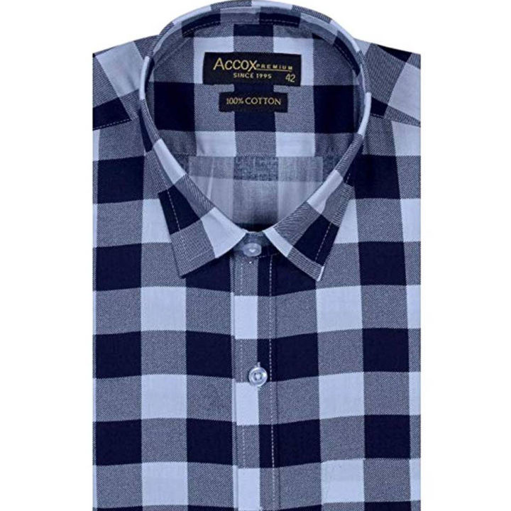 Sky Blue and White Cotton Formal Shirt For Men