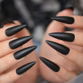 Solid Black Pointed Design Press on Nail Long Matte Frosted Stiletto Full Cover Artificial False Nails for Women Salon Home.