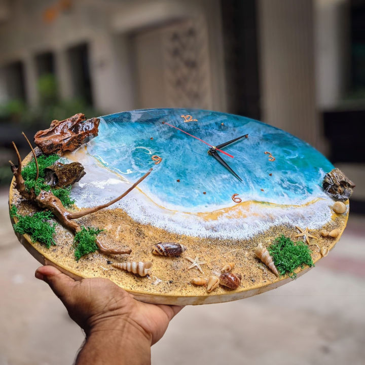 Epoxy Resin Ocean Oval Shape CLOCK Art