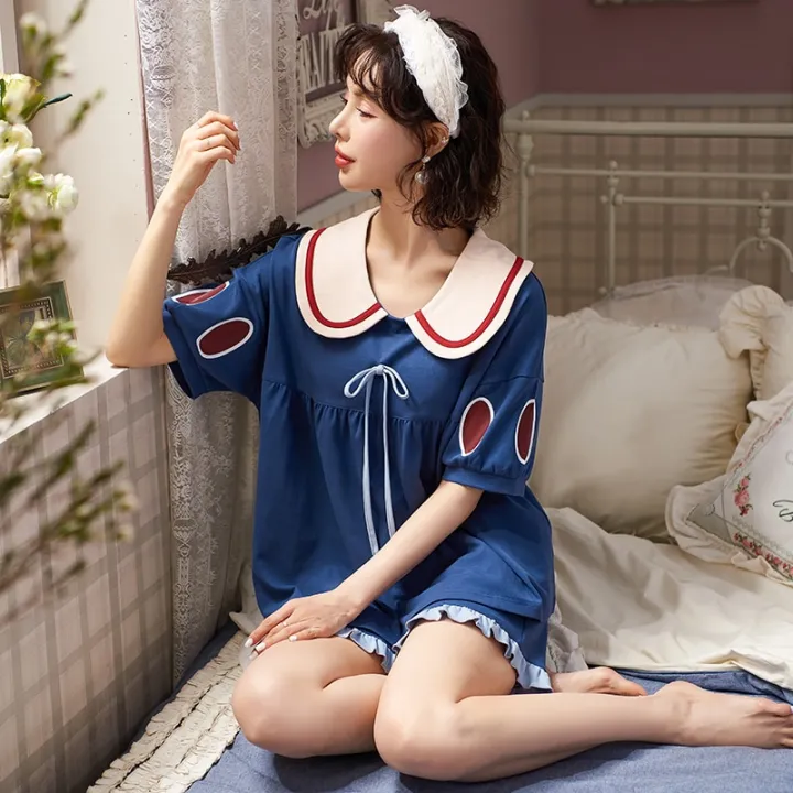 Kawaii%20Jn%20Anime%20Pajamas%20For%20Women%20Cute%20Bows%20Navy%20Collar%20Nightwear%20Summer%20Cotton%20Short%20Sleeve%20Pajamas%20Sets%20Princess%20Sleepwear%20-%20Image%202