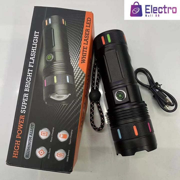 High Power Sanford Super Bright Flashlight – Slide Zoom White Laser LED Edition with 30000mah battery