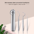 03 Pcs/set Stainless Steel Dental Kits Keychain Pocket Metal Toothpick Set Flossing Tools With Portable Toothpick Holder Outdoor Household Travel Seal Storage.