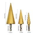 HSS Step Drill Bit Set of 3, 4-12mm 4-20mm 4-32mm Cone Titanium Wood Metal Hole Cutter Hex Shank Drive Quick Change Tool. 