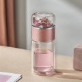 Water Cup 280ml Tea Water Separation Cute Make Tea Portable Water Bottles And Jugs Tea Separator Cup 7*18cm Double Layer Glass. 
