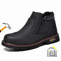 【selevn roind】 work shoes for men waterproof safety shoes man anti spark leather boots man anti puncture anti slip welder shoe black work shoes.