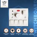 Universal 5 In 1 Ac 250V 6A Combine 4 Pcs Gang Switch + Fan Dimmer Regulator + 2 Pin Socket And Led Indicator + Fuse Combine Wall Gang Switch Box. 