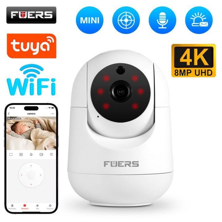 Fuers 4K 8MP IP Camera Tuya Smart Home Indoor WiFi Wireless Surveillance Camera Automatic Tracking CCTV Security Baby Monitor
