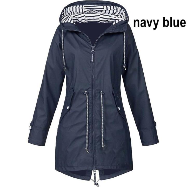 Women Waterproof Zipper Rain Jacket Solid Color Ladies Outdoor Mountaineering Lightweight Raincoats Plus Size S-