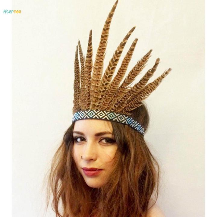 Feather Headband Indian Costume Indian Headdress Headband Crown Peacock Costume Headwear for Carnival Performance Burlesque Party Mardi Gras