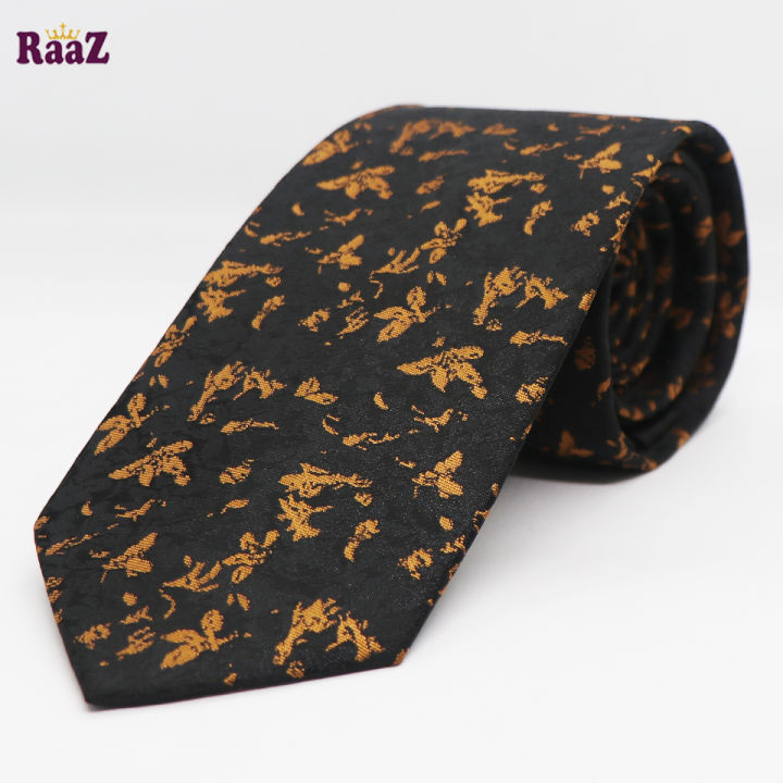 Black Yellow Small Flower Design Formal Tie For Men