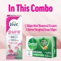(50gm Soap Free) Veet Pure™ Hair Removal Cream 50g Normal Skin for Body & Legs, Freshest Smell with Organic Aelo Vera and Rose Extract, Dermatologically Tested Dermatologically Tested. 