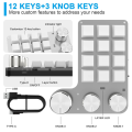 Programmable DIY Mechanical Keyboard RGB 12 Keys 3 Knob Custom Macro Keypad Easy to Use Bluetooth Hotswap Keyboard White. 