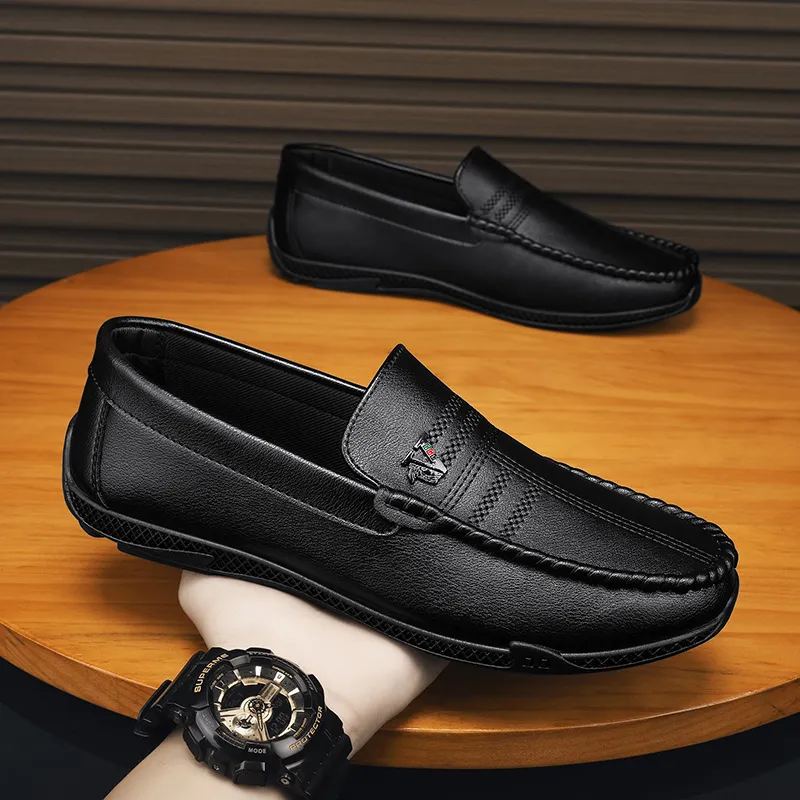 New White Leather Men Casual Shoes Luxury Brand Black Formal Dress