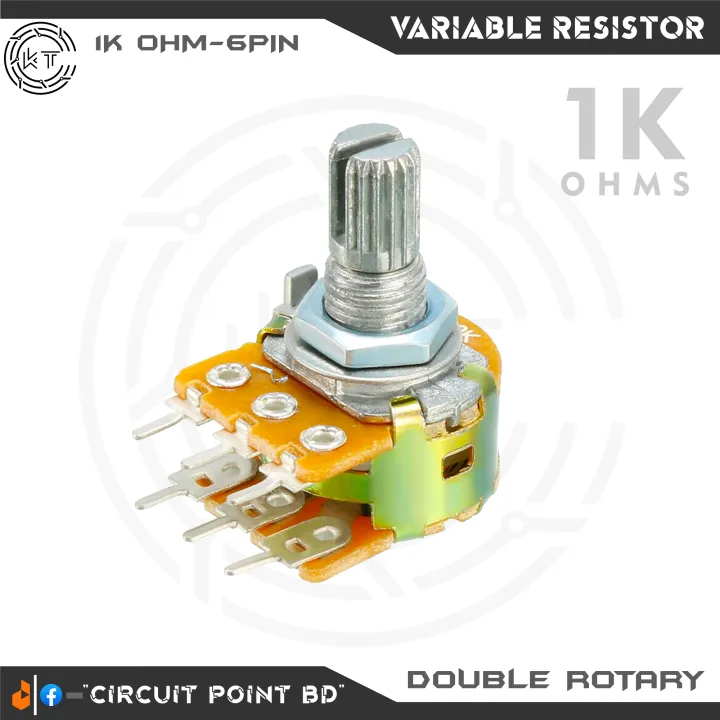 1K Ohm 2Pcs Pack Double Layer Variable Resistor / Potentiometer 6 Pin Dual Gang Linear Taper, Rotary, Adjustable Variable Resistor / Potentiometer For Electric & Electronics.