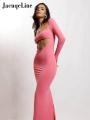 Jacqueline 2022 Cut Out Bodycon Maxi Dress Women Long Sleeve Square Neck Basic Elegant Party Dresses Summer Black Robe Club. 