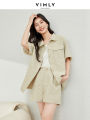 Vimly Light Green 2 Piece Sets Womens Outfits Lapel Short Sleeves Jacket Short Pant 2024 Spring New Casual Matching Sets M6089. 