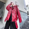 2022 Autumn Korean style Cool Night club red PU leather jackets men casual loose Crocodile pattern PU jackets for men,M-XXL. 