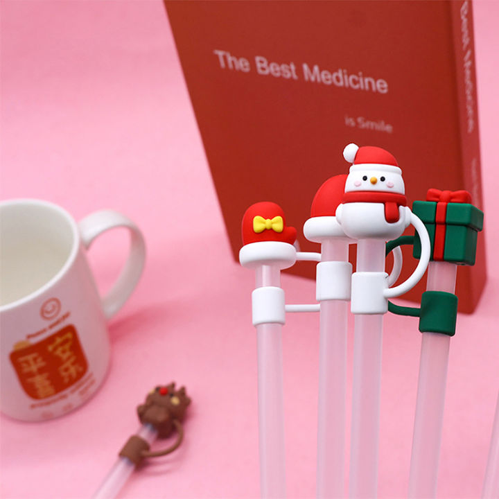 Christmas New Year Theme Cute Straw Dust Cap Dust Plug Detachable Doll Cute Straw Dust Cover Glass Stainless Steel Straw Cover-Cola Kids