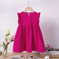 Shang children's clothing 2024 summer girls solid color ruffled small flying sleeves casual fashion dress. 