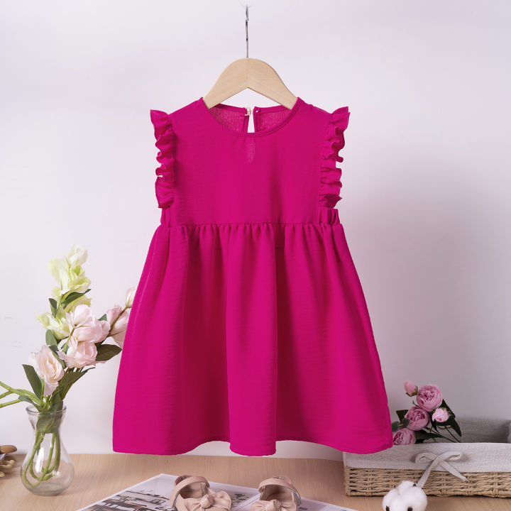 Shang%20children's%20clothing%202024%20summer%20girls%20solid%20color%20ruffled%20small%20flying%20sleeves%20casual%20fashion%20dress%20-%20Image%207